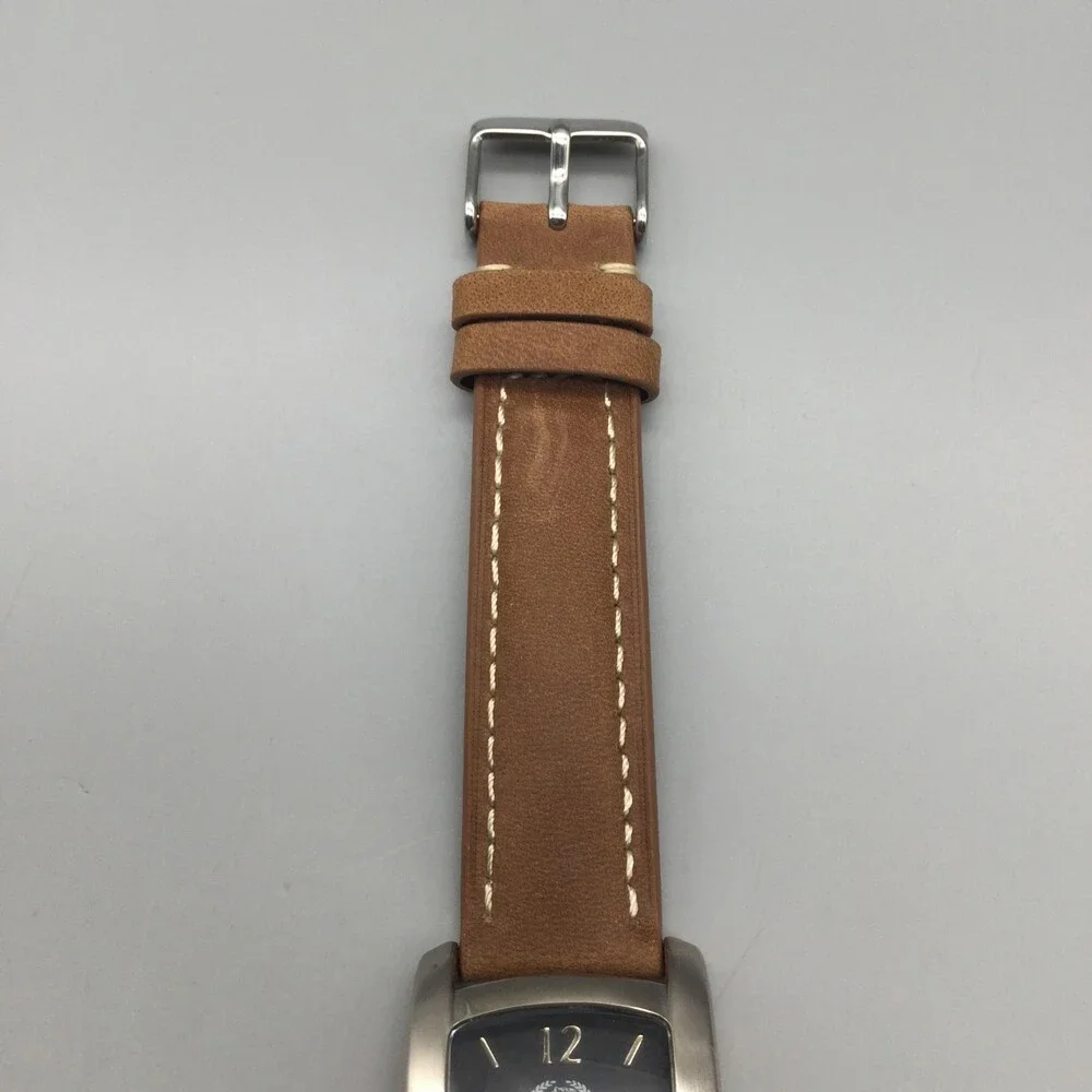 Caesars Mens Watch 26mm Black Dial Brown Strap Silver Tone Case New Battery
